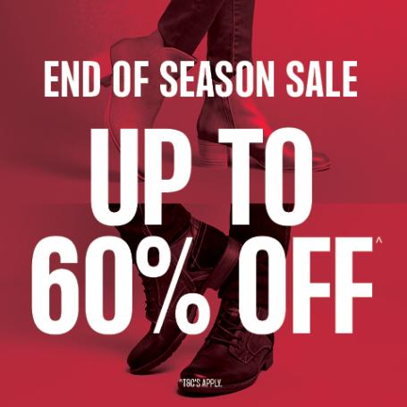 End of season sale. Up to 60% off. Williams Shoes