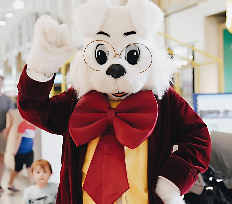 Easter Bunny costume with big bow tie and glasses